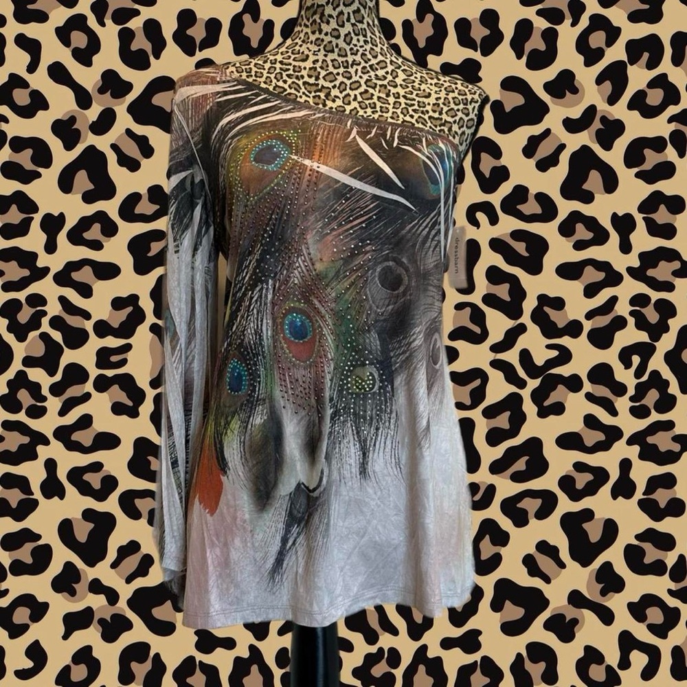 Peacock Feather Off-Shoulder Top